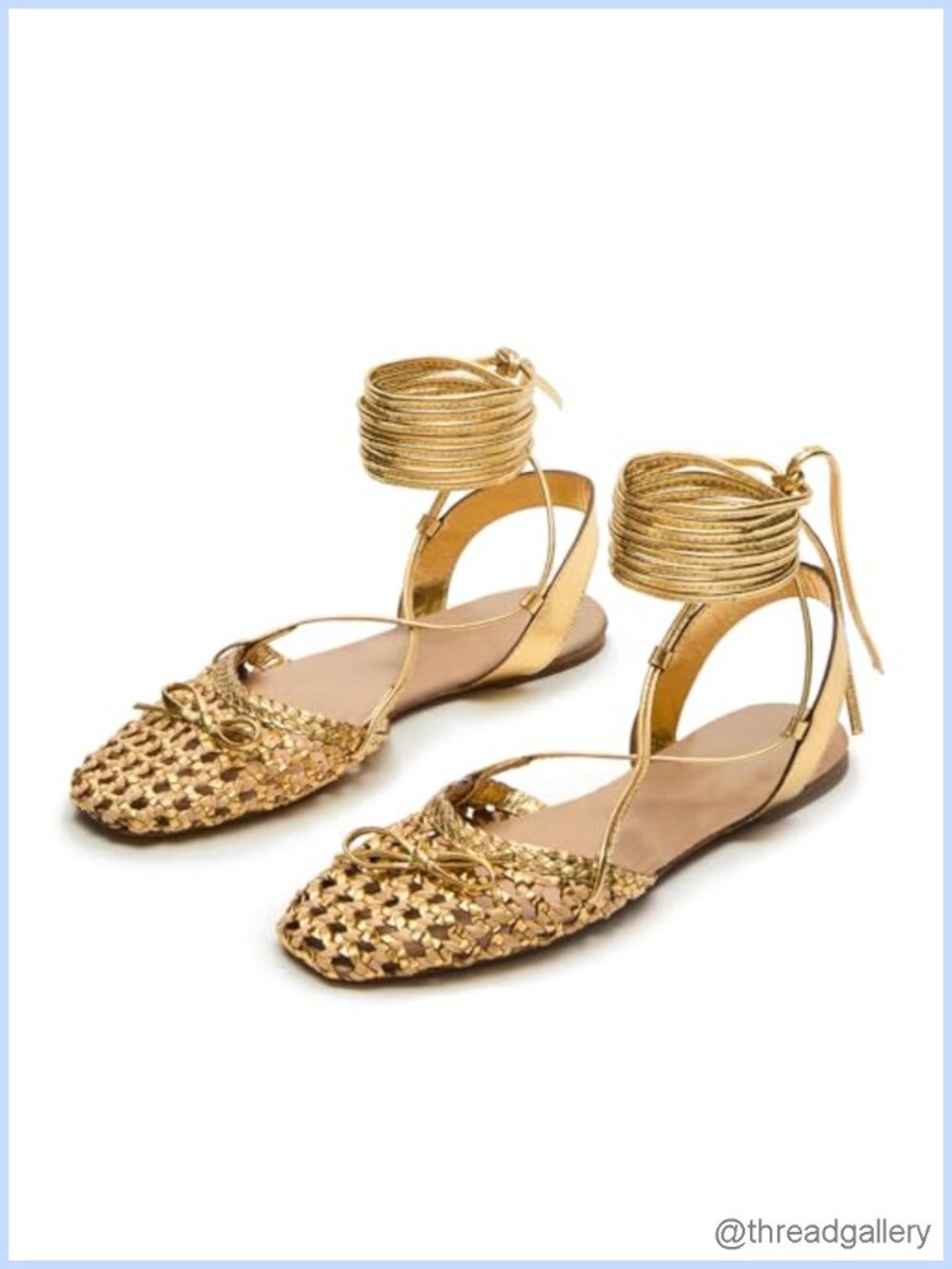 Lace Up Ballet Flats Woven Strappy Square Toe Bowknot Flat Sandals